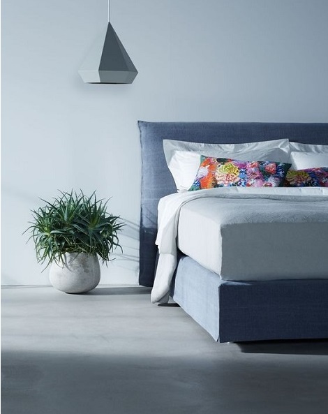 Schramm boxspring Purebeds Loft,modern, bedrand met afneembarestof, kleur blauw